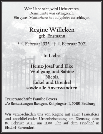 Anzeige von Regine Willeken von  Werbepost 