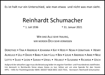 Anzeige von Reinhardt Schumacher von  Bergisches Handelsblatt 