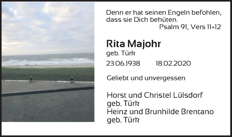  Traueranzeige für Rita Majohr vom 20.02.2021 aus Kölner Stadt-Anzeiger / Kölnische Rundschau / Express