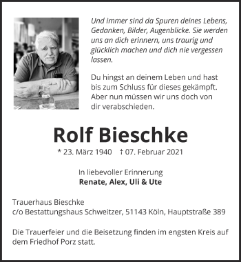 Anzeige von Rolf Bieschke von  Kölner Wochenspiegel 