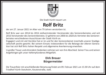 Anzeige von Rolf Britz von  Wochenende 