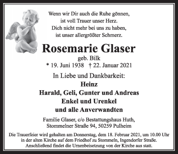 Anzeige von Rosemarie Glaser von  Wochenende 