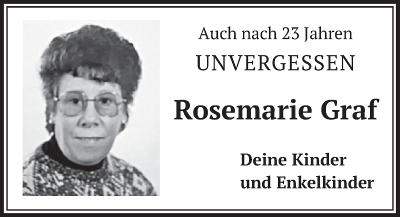  Traueranzeige für Rosemarie Graf vom 26.02.2021 aus  Wochenende 