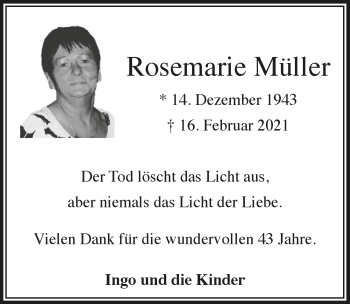 Anzeige von Rosemarie Müller von  Extra Blatt 