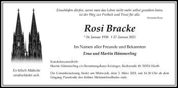 Anzeige von Rosi Bracke von Kölner Stadt-Anzeiger / Kölnische Rundschau / Express