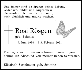 Anzeige von Rosi Rösgen von Kölner Stadt-Anzeiger / Kölnische Rundschau / Express
