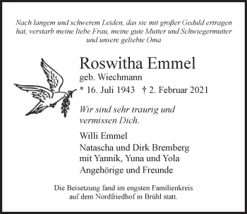 Anzeige von Roswitha Emmel von  Schlossbote/Werbekurier 