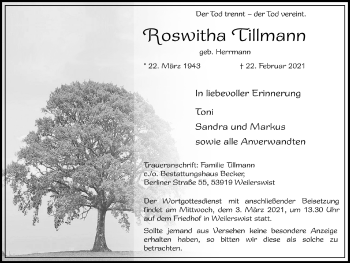 Anzeige von Roswitha Tillmann von  Blickpunkt Euskirchen 