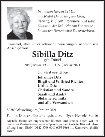 Anzeige von Sibilla Ditz von  Schlossbote/Werbekurier 