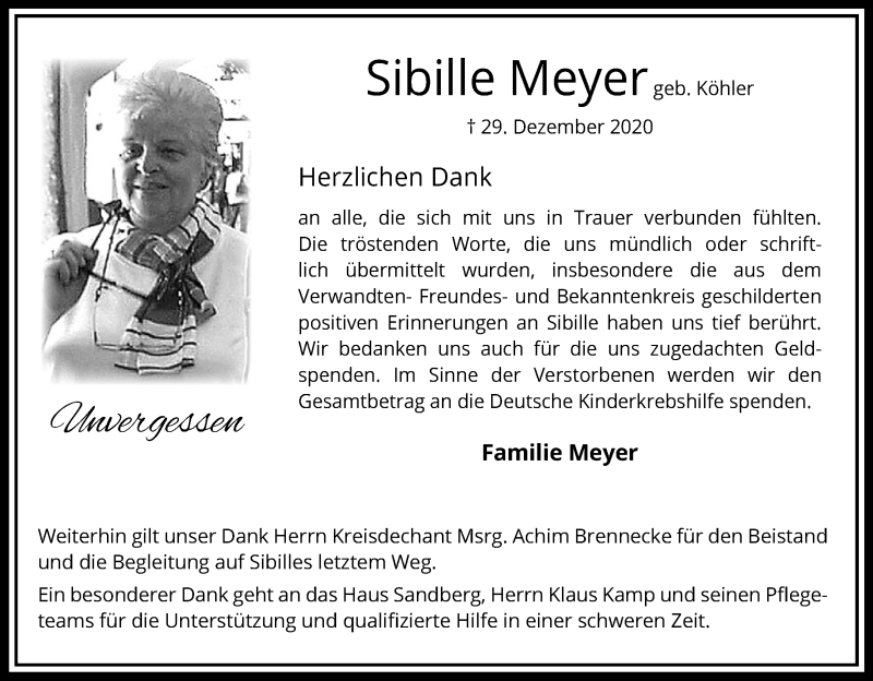  Traueranzeige für Sibille Meyer vom 13.02.2021 aus Kölner Stadt-Anzeiger / Kölnische Rundschau / Express