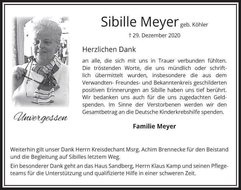  Traueranzeige für Sibille Meyer vom 12.02.2021 aus  Werbepost 
