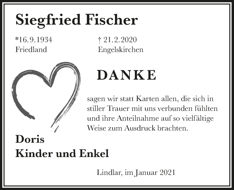  Traueranzeige für Siegfried Fischer vom 05.02.2021 aus  Anzeigen Echo 
