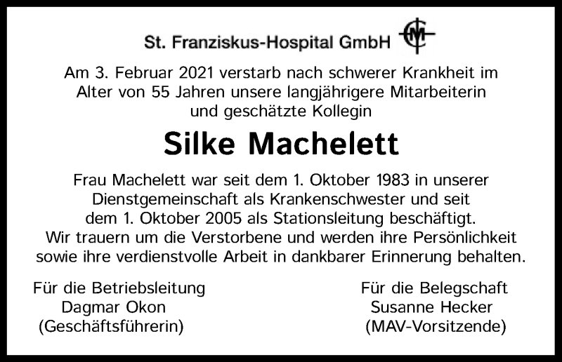 Traueranzeige für Silke Machelett vom 13.02.2021 aus Kölner Stadt-Anzeiger / Kölnische Rundschau / Express