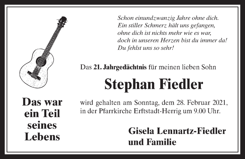  Traueranzeige für Stephan Fiedler vom 26.02.2021 aus  Werbepost 