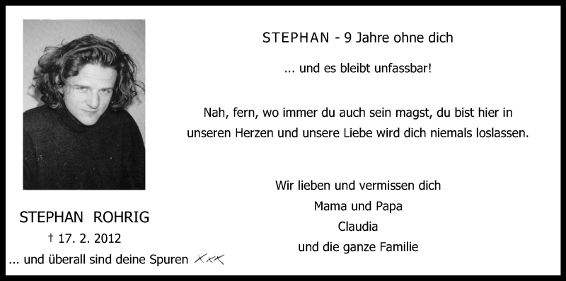  Traueranzeige für Stephan Rohrig vom 17.02.2021 aus Kölner Stadt-Anzeiger / Kölnische Rundschau / Express