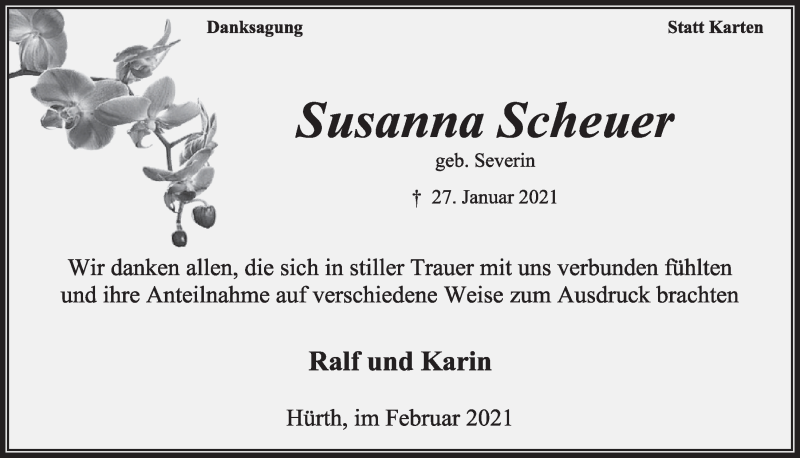  Traueranzeige für Susanna Scheuer vom 12.02.2021 aus  Wochenende 
