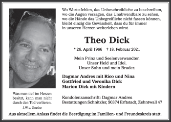 Anzeige von Theo Dick von  Werbepost 
