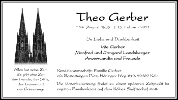 Anzeige von Theo Gerber von Kölner Stadt-Anzeiger / Kölnische Rundschau / Express
