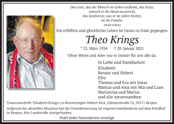 Anzeige von Theo Krings von  Werbepost 