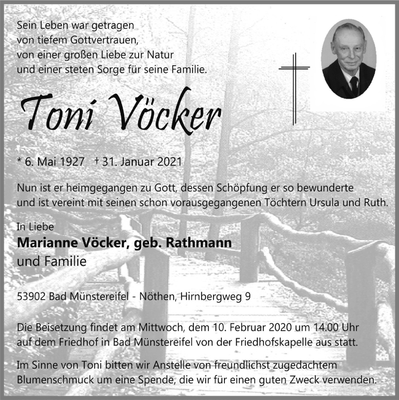  Traueranzeige für Toni Vöcker vom 06.02.2021 aus  Blickpunkt Euskirchen 