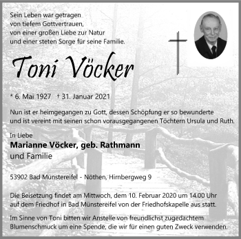 Anzeige von Toni Vöcker von Kölner Stadt-Anzeiger / Kölnische Rundschau / Express