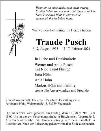 Anzeige von Traude Pusch von  Schaufenster/Blickpunkt 