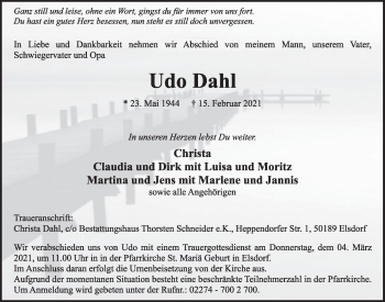 Anzeige von Udo Dahl von  Werbepost 