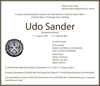 Anzeige von Udo Sander von  Anzeigen Echo 