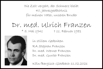 Anzeige von Ulrich Franzen von Kölner Stadt-Anzeiger / Kölnische Rundschau / Express