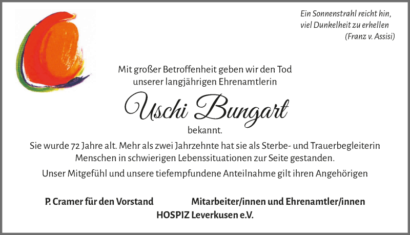  Traueranzeige für Uschi Bungart vom 05.02.2021 aus  Lokale Informationen 