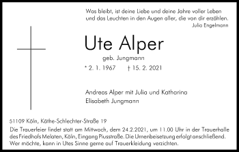 Anzeige von Ute Alper von Kölner Stadt-Anzeiger / Kölnische Rundschau / Express