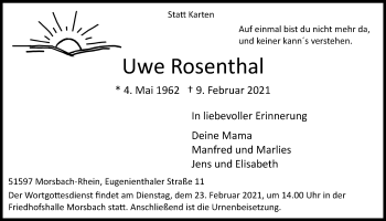 Anzeige von Uwe Rosenthal von  Lokalanzeiger 