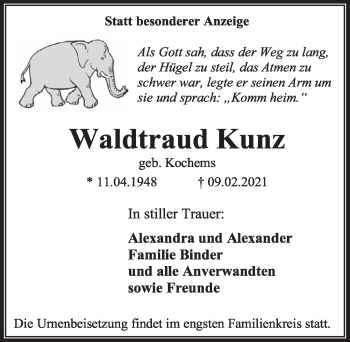 Anzeige von Waldtraud Kunz von  Werbepost 