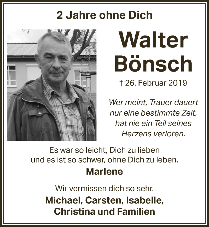  Traueranzeige für Walter Bönsch vom 27.02.2021 aus  Blickpunkt Euskirchen 