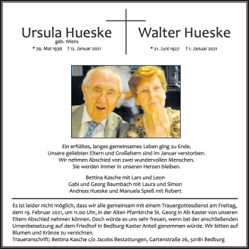 Anzeige von Walter Hueske von  Werbepost 