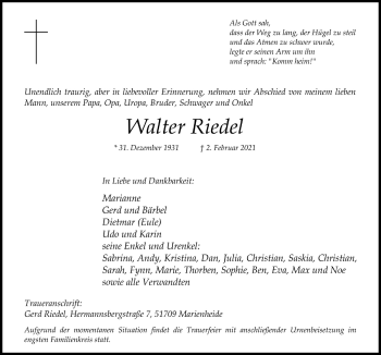 Anzeige von Walter Riedel von  Anzeigen Echo 