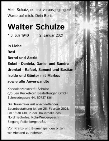 Anzeige von Walter Schulze von Kölner Stadt-Anzeiger / Kölnische Rundschau / Express