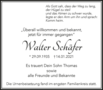 Anzeige von Walter Schäfer von  Anzeigen Echo 