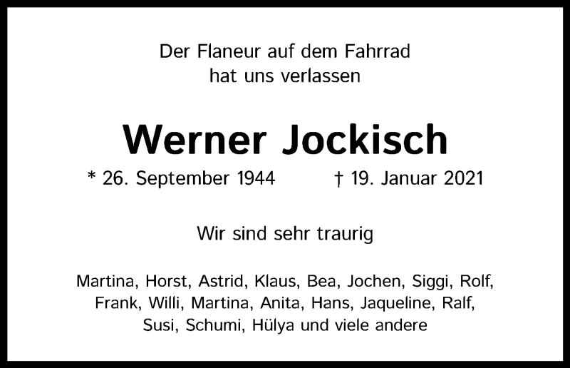  Traueranzeige für Werner Jockisch vom 06.02.2021 aus Kölner Stadt-Anzeiger / Kölnische Rundschau / Express