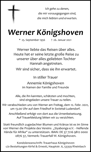 Anzeige von Werner Königshoven von Kölner Stadt-Anzeiger / Kölnische Rundschau / Express