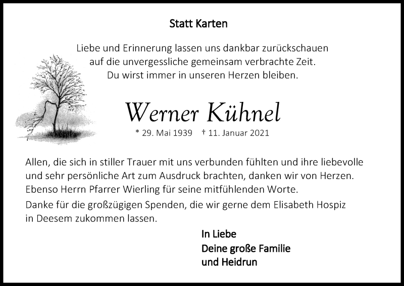  Traueranzeige für Werner Kühnel vom 06.02.2021 aus Kölner Stadt-Anzeiger / Kölnische Rundschau / Express