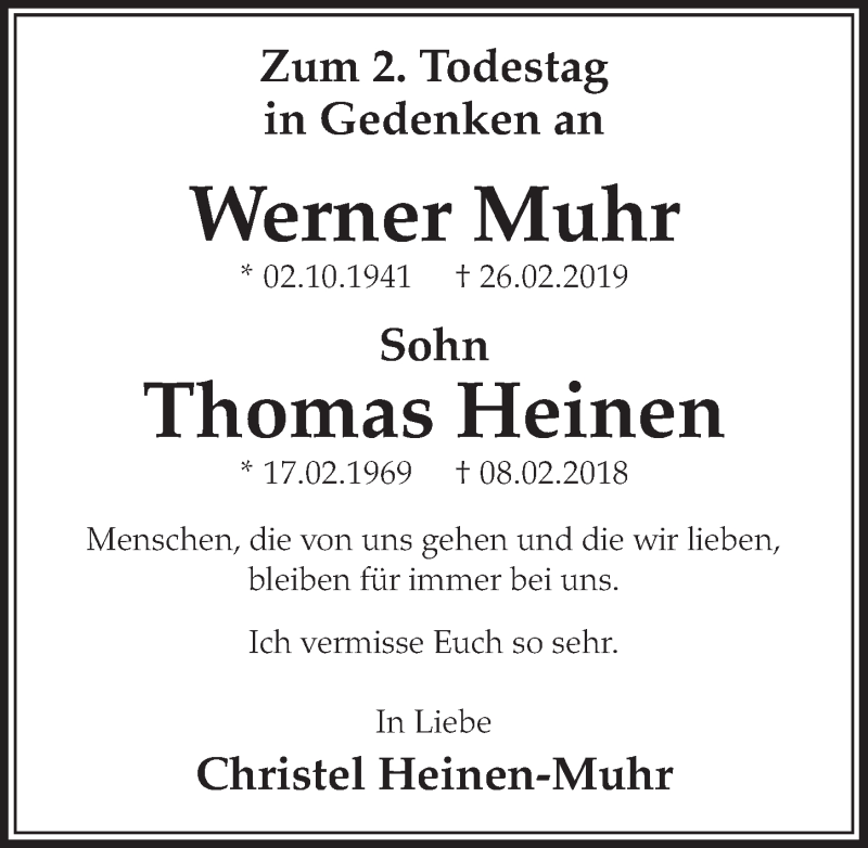  Traueranzeige für Werner Muhr vom 26.02.2021 aus  Wochenende 