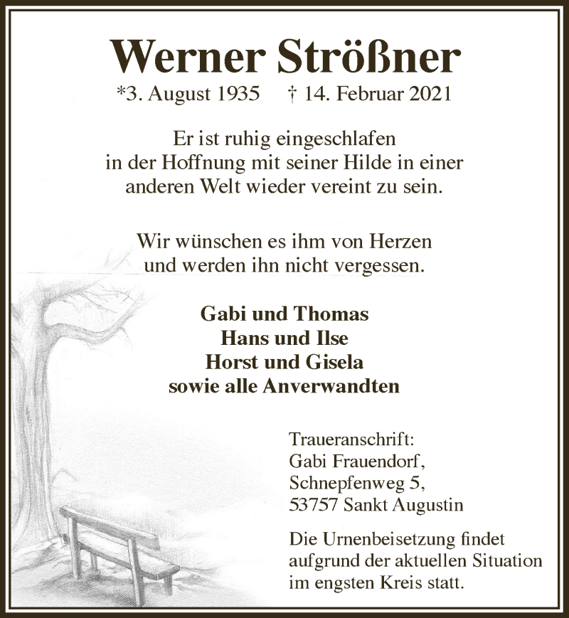  Traueranzeige für Werner Strößner vom 19.02.2021 aus  Extra Blatt 