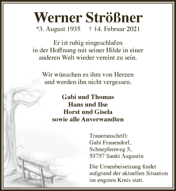 Anzeige von Werner Strößner von  Extra Blatt 