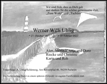 Anzeige von Werner Willi Uhlig von Kölner Stadt-Anzeiger / Kölnische Rundschau / Express