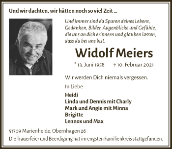 Anzeige von Widolf Meiers von  Anzeigen Echo 