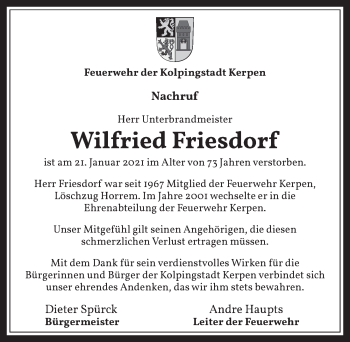 Anzeige von Wilfried Friesdorf von  Werbepost 