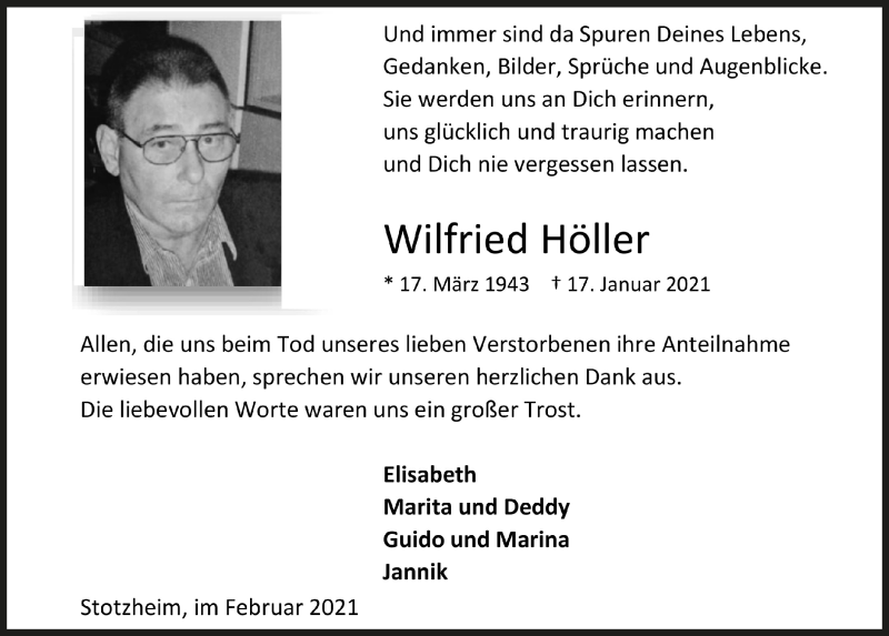  Traueranzeige für Wilfried Höller vom 27.02.2021 aus  Blickpunkt Euskirchen 