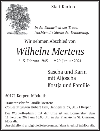 Anzeige von Wilhelm Mertens von  Werbepost 
