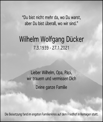 Anzeige von Wilhelm Wolfgang Dücker von Kölner Stadt-Anzeiger / Kölnische Rundschau / Express